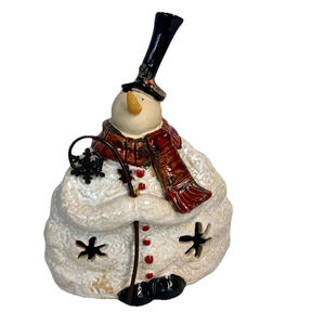 Vintage Ceramic Snowman Snowflakes Holiday Figurine Statue Winter 8.25" T #4110B